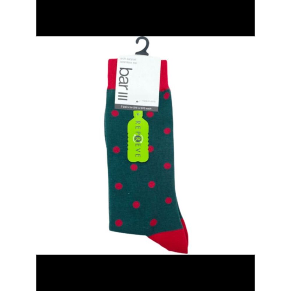 BAR III Mens Green Polka Dot Seamless Casual Crew Socks 7-12